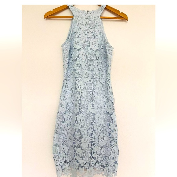 Lulus Dresses & Skirts - LULU’S Elegant Baby Blue Lace Sleeveless Dress Size JL